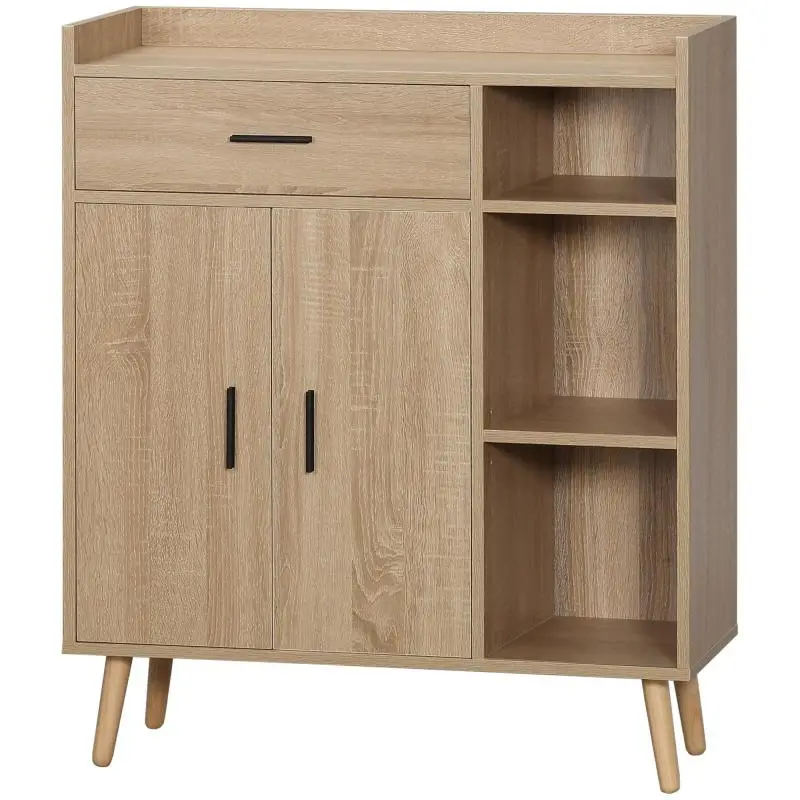 Modern Living Room Sideboard with 2 Doors, 1 Drawer, and 3 Open Shelves 80x30x96.5 cm Natural