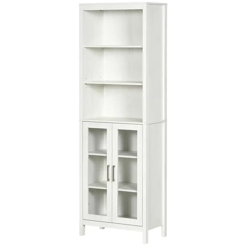 Bathroom Tall Cabinet with 2 Glass Doors, 53 cm