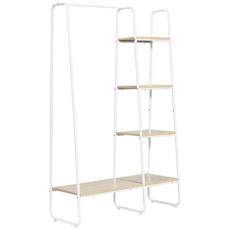 Wooden Clothing Rack with 5 Shelves and Hanging Rail