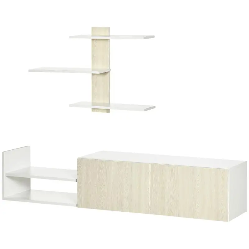 TV Unit with Wall Shelf, Natural Finish