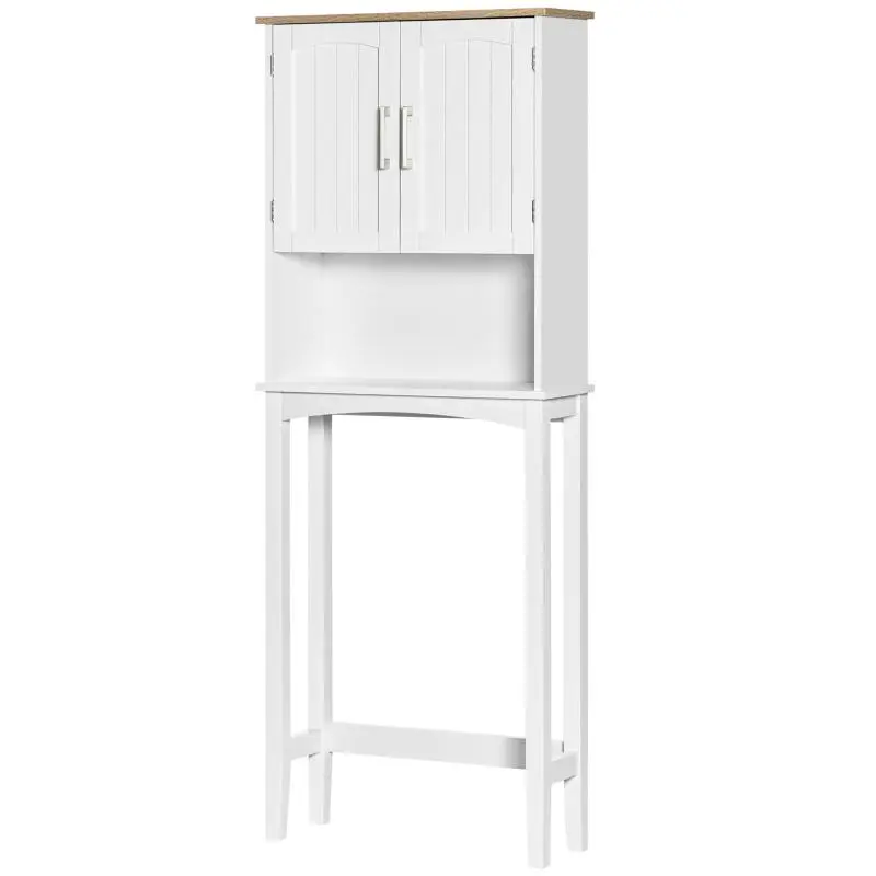 Over-the-Toilet/Washing Machine Tall Cabinet with Adjustable Interior Shelf for Bathroom/WC – White (64x22x165 cm)