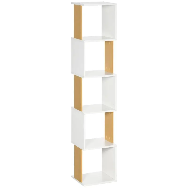 S-Shaped Bookcase with 5 Shelves, White