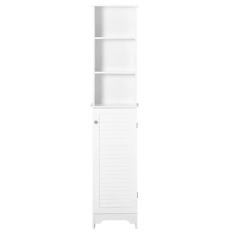 Tall Bathroom Cabinet with Open Shelves, White