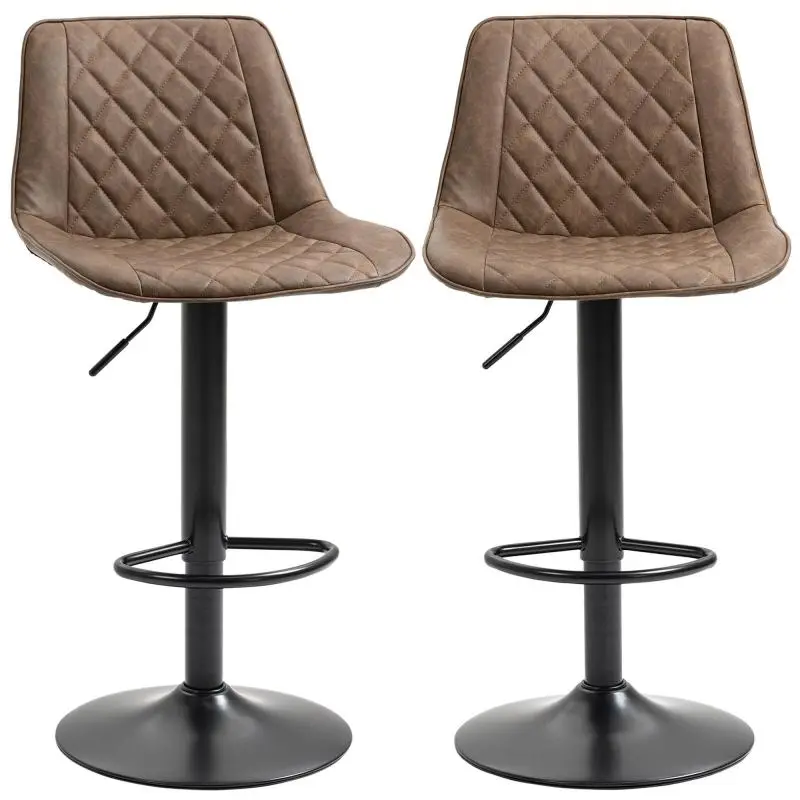 Set of 2 Height-Adjustable Bar Stools, Brown