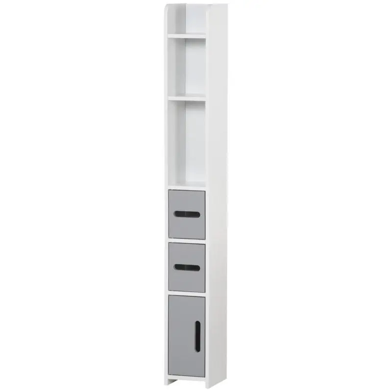 Tall Bathroom Storage Unit with 3 Doors, White and Grey