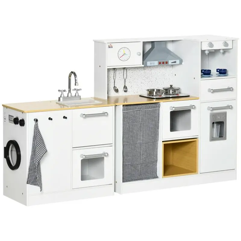 Wooden Toy Kitchen for Children 3+ Years Old, Toy Kitchen with Lights, Sounds and Stool, White