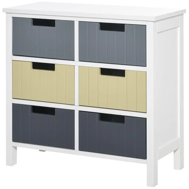 Wooden Chest of Drawers with 6 Drawers, Auxiliary Storage Chest with Raised Legs, Modern Style for Bedroom, Living Room, Bathroom, 62x28x58 cm, Multicolor