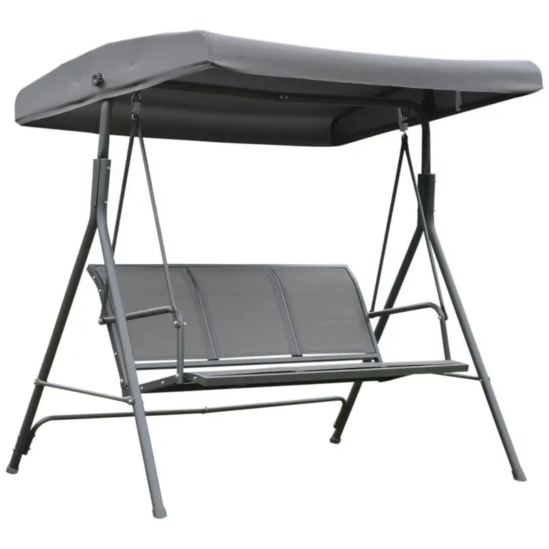 3-Seater Garden Swing with Adjustable Canopy, Grey