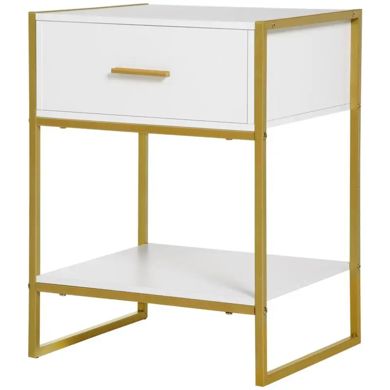 Side Table with Drawer and Shelf, White