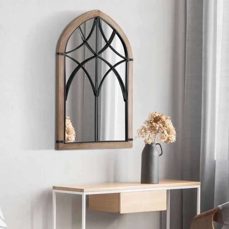 Decorative Wall Mirror with Hooks, Brown