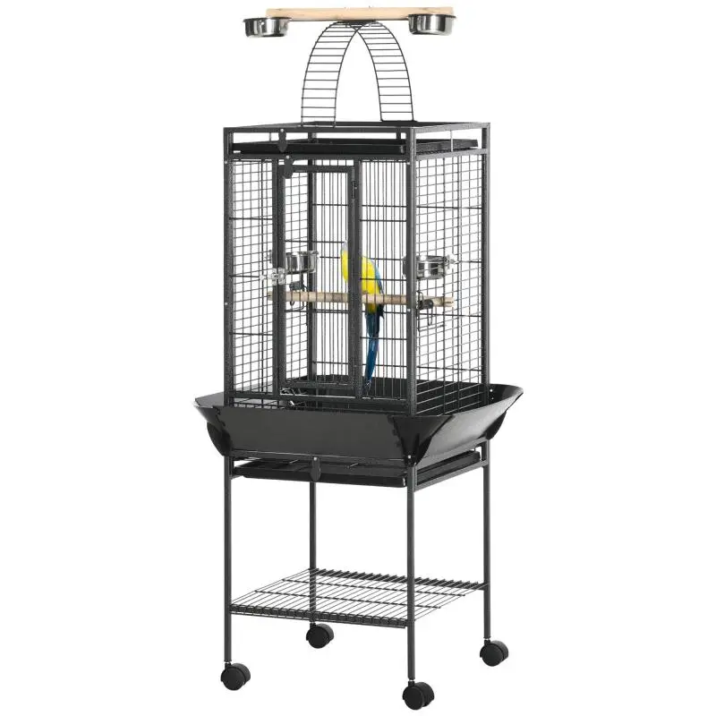 Bird Cage with Stand and Wheels, Grey