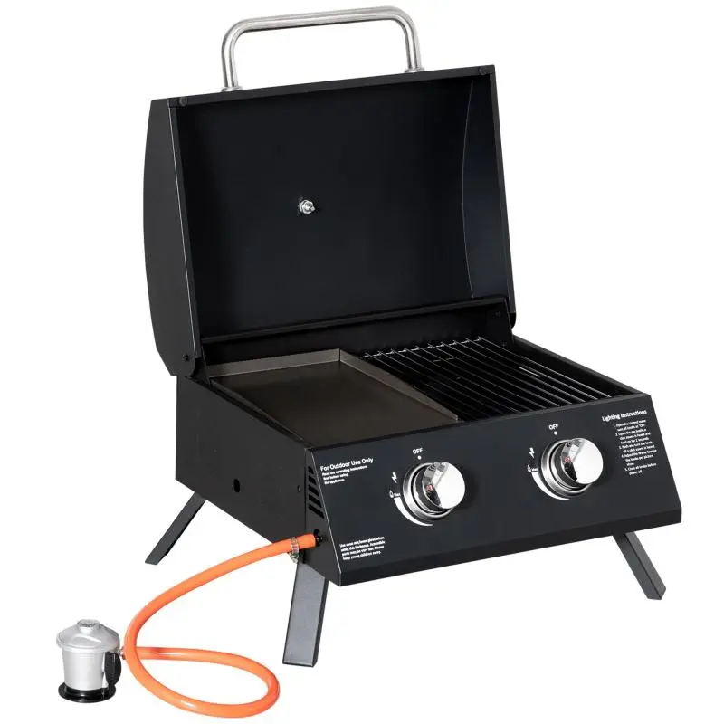 Portable 2-Burner Tabletop Gas Grill, Black