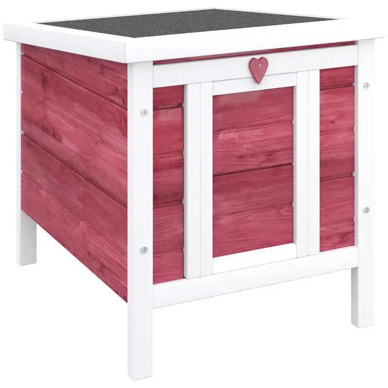 Wooden Outdoor Rabbit Hutch Cage for Small Pet Rodents with Asphalt Roof, Opens Up and Non-Slip Ramp, 42x51x43 cm, Red