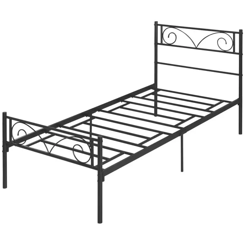 Single Metal Bed Frame, 90 × 190 cm Mattress, Black