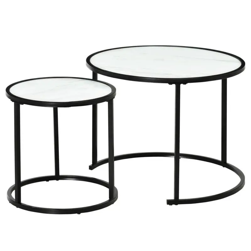 Set of 2 Round Stackable Side Tables, White