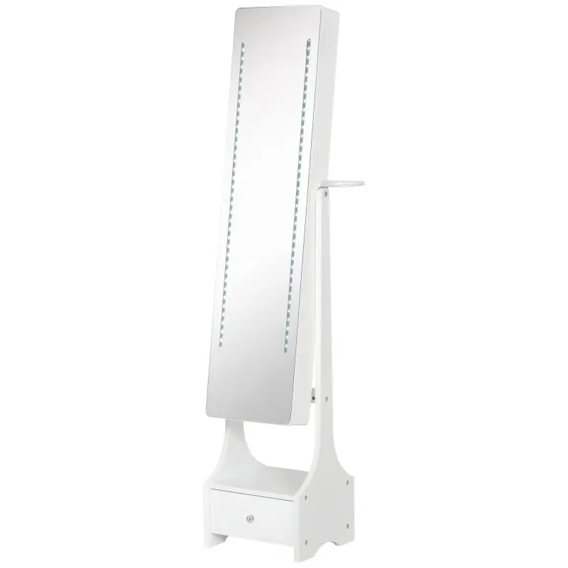 Full-Length Mirror Jewellery Cabinet with LED Lights, White