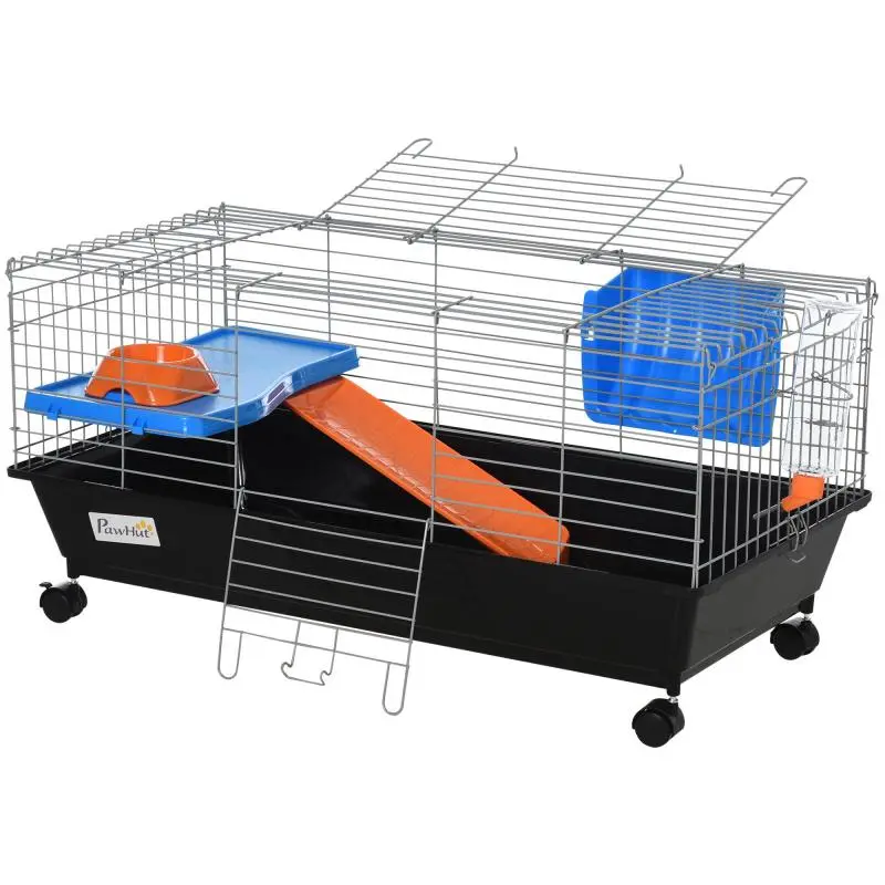 Small Animal Cage with Wheels, 89 x 44 x 43 cm, Black