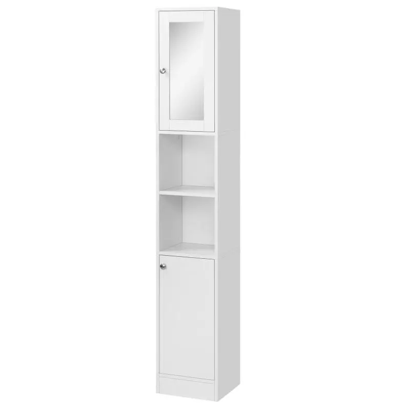 Tall Bathroom Cabinet with Mirror, 30 x 28 x 180 cm, White