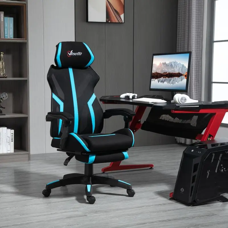 Gaming Chair with Retractable Footrest