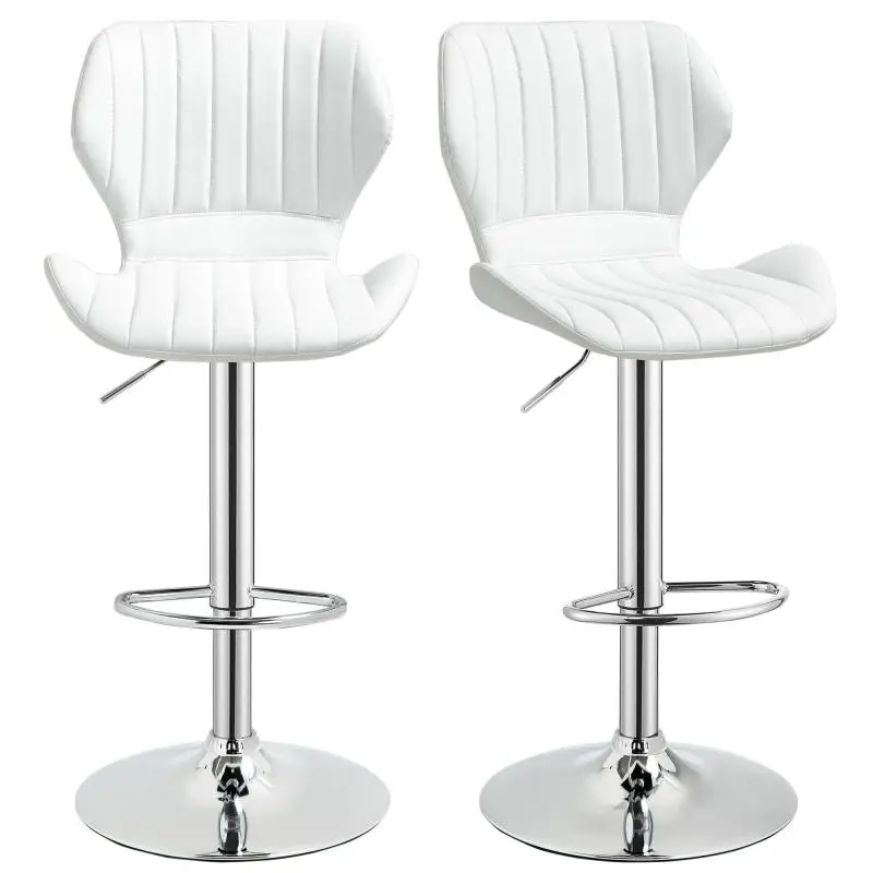 Set of 2 Swivel Kitchen Bar Stools, Faux Leather Bar Stools with Backrest and Metal Frame, 47x51.5x92-114 cm, White