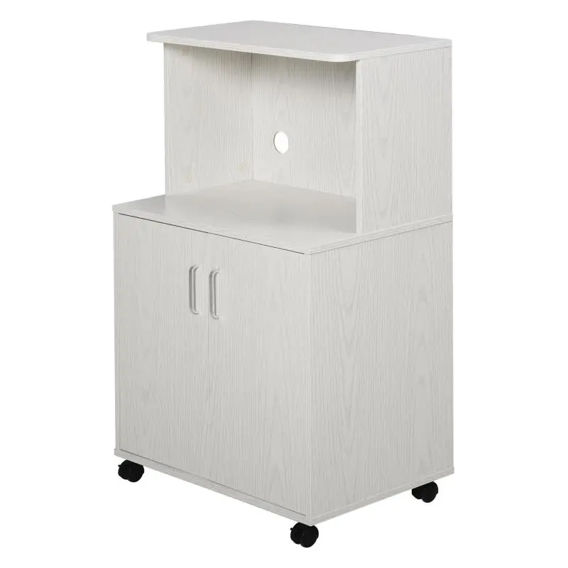 Microwave Stand with 2-Door Cupboard and Wheels