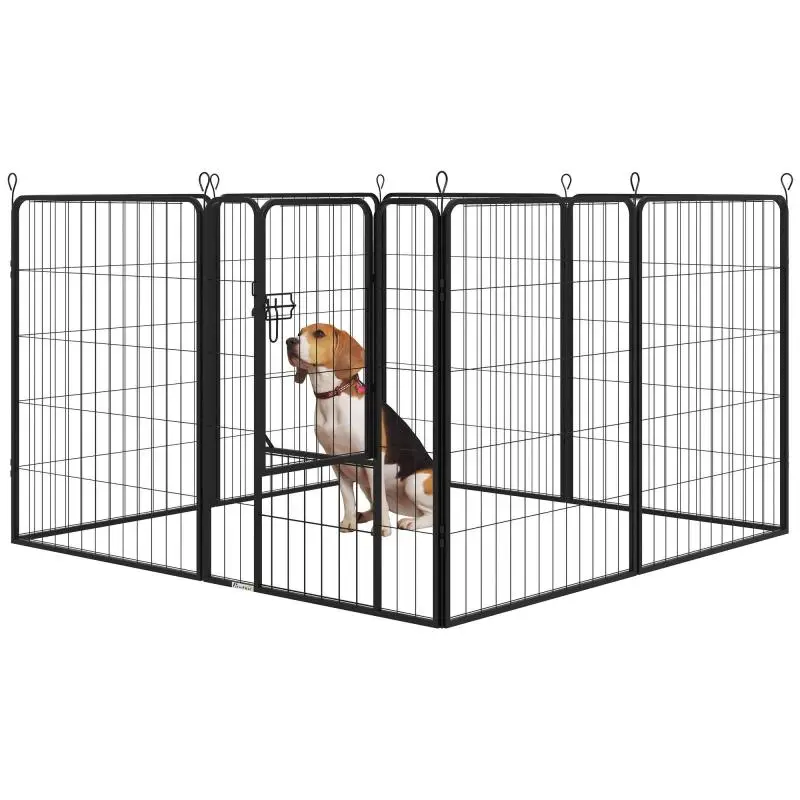 8-Panel Pet Playpen 80x100 cm Dog Playpen with Door and Double Metal Latch Black