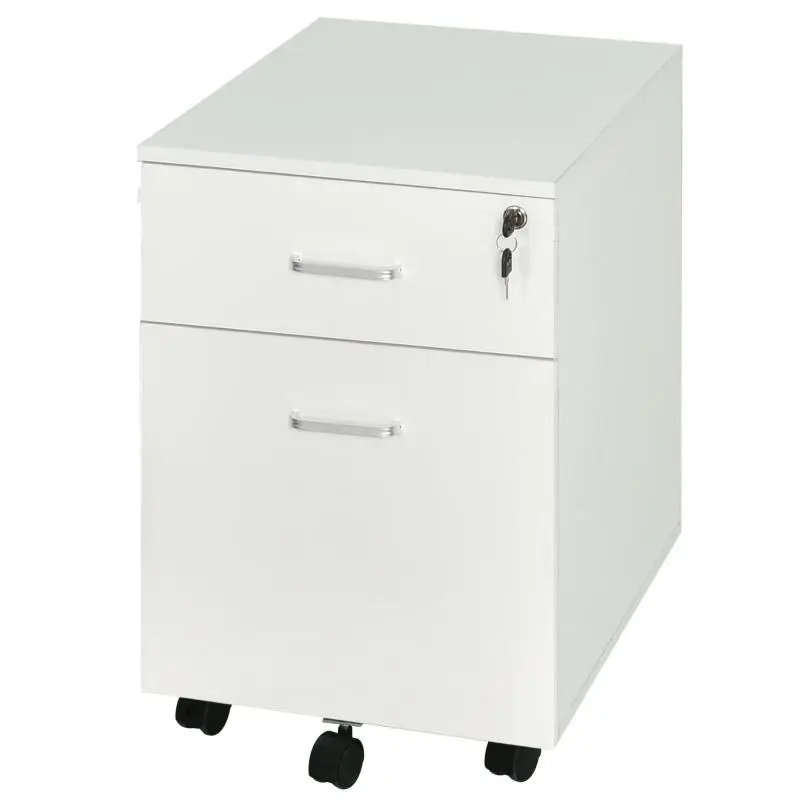 Mobile Filing Cabinet with 2 Drawers and Lock, White