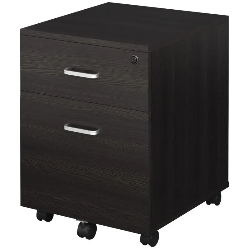 Mobile Filing Cabinet for A4 Files with Wheels, Hanging File Cabinet with 2 Drawers and Lock, 40x45x55.6 cm, Wenge