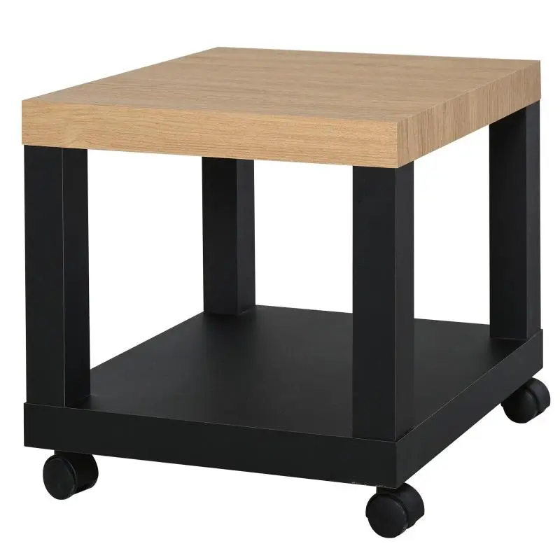 Side Table with Wheels and Open Shelf, 40 cm