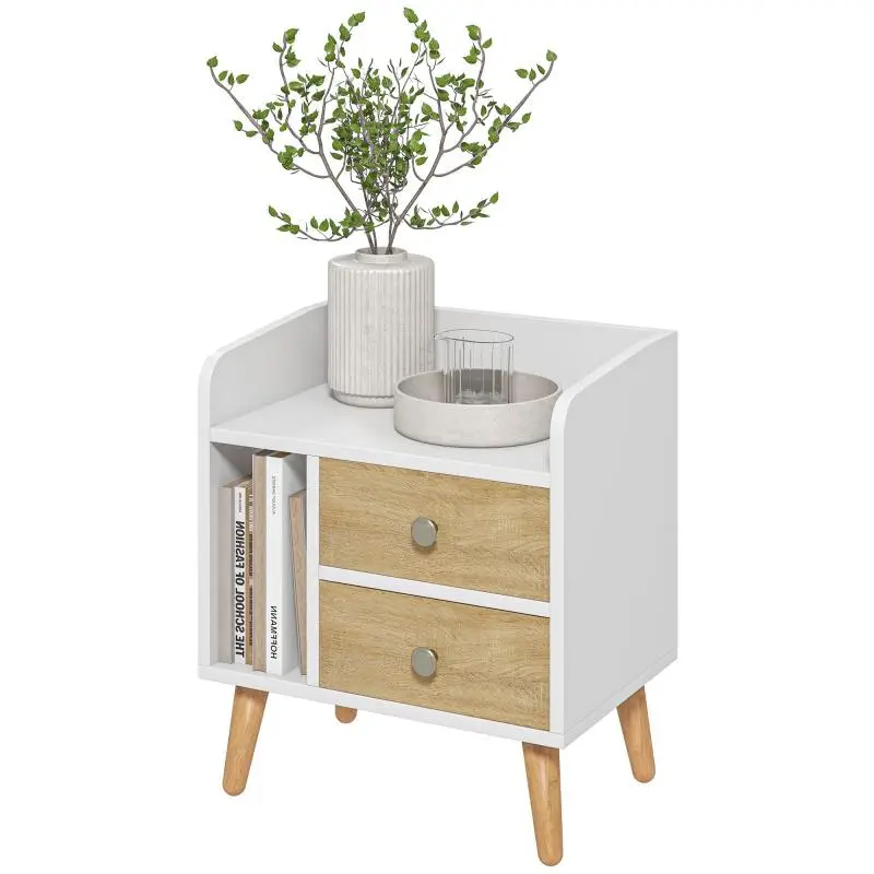 2-Drawer Nightstand with Open Shelf, White