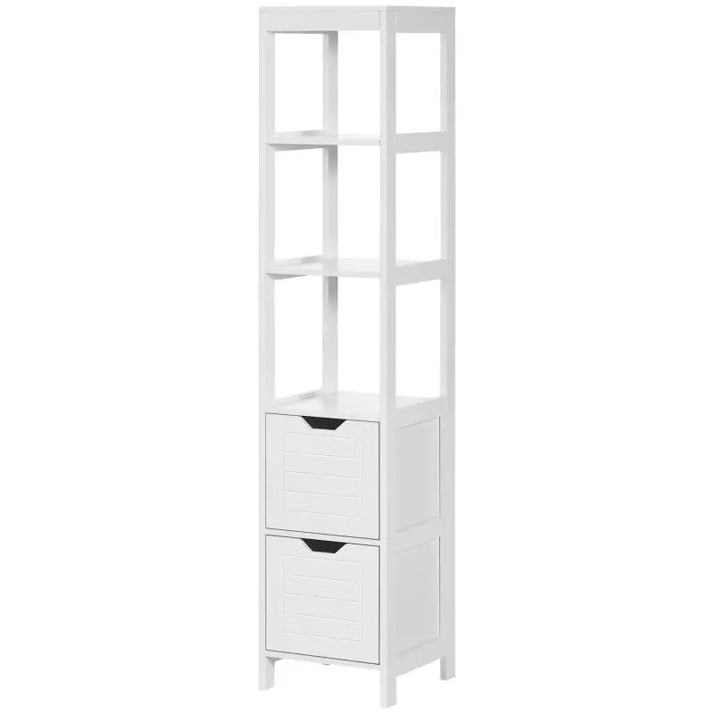 Tall Storage Unit with 3 Open Shelves and 2 Drawers