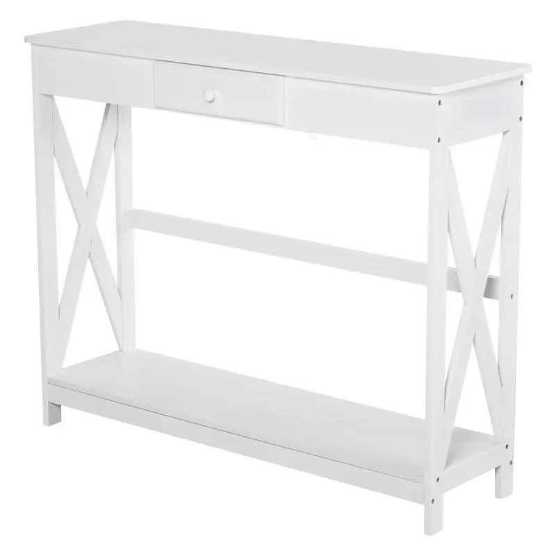 Console Table with Drawer and Shelf, White, 100 cm