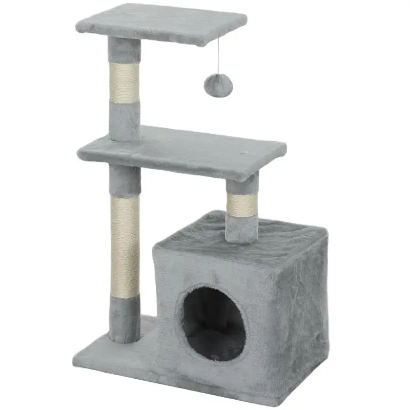 Cat Scratching Tree 81.5 cm Cat Tower with Sisal Posts, 2 Platforms, Cave and Hanging Ball, Elegant Style 50x30x81.5 cm Grey