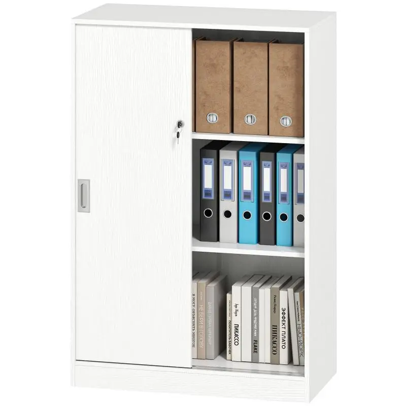 Practical Office Cabinet with 2 Sliding Doors, Keys and 3 Shelves for Study Office 80x40x120 cm White