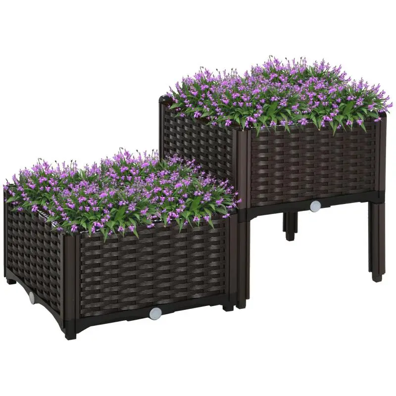 Set of 2 Square Planters with Legs, Brown