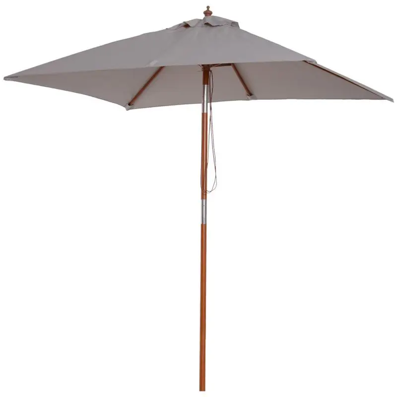 Rectangular Tiltable Terrace Parasol 200x150x235 cm with Anti-UV Waterproof and Wooden Pole, Grey
