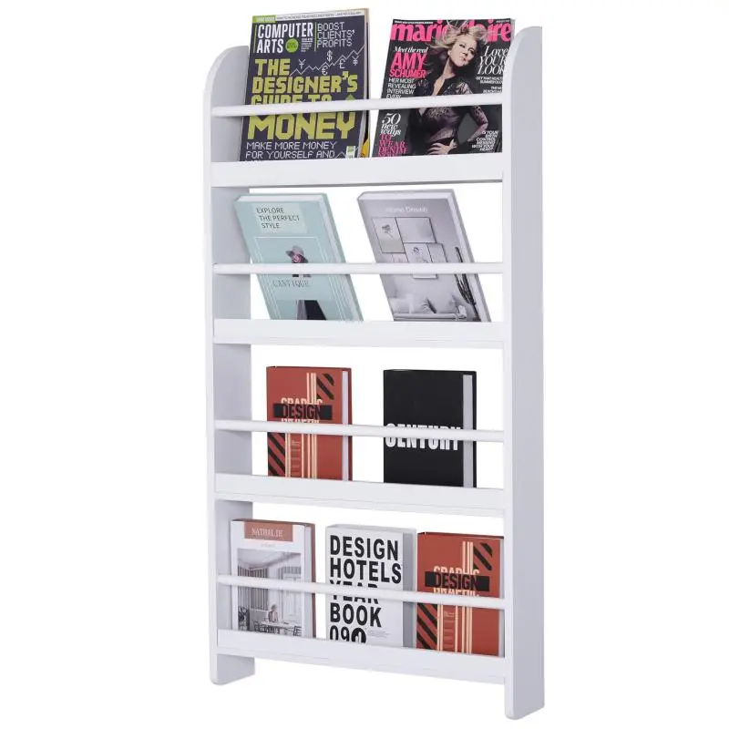 Wall-Mounted Bookshelf, 4 Tier, White