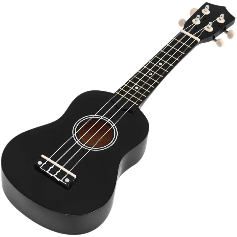 Soprano Ukulele for Beginners with 4 Adjustable Nylon Strings Educational Toy 53x17.5x6.2cm Black
