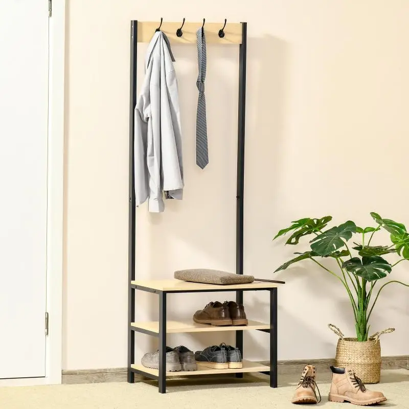 Coat and Shoe Rack with 3 Shelves, 60 x 40 x 175 cm