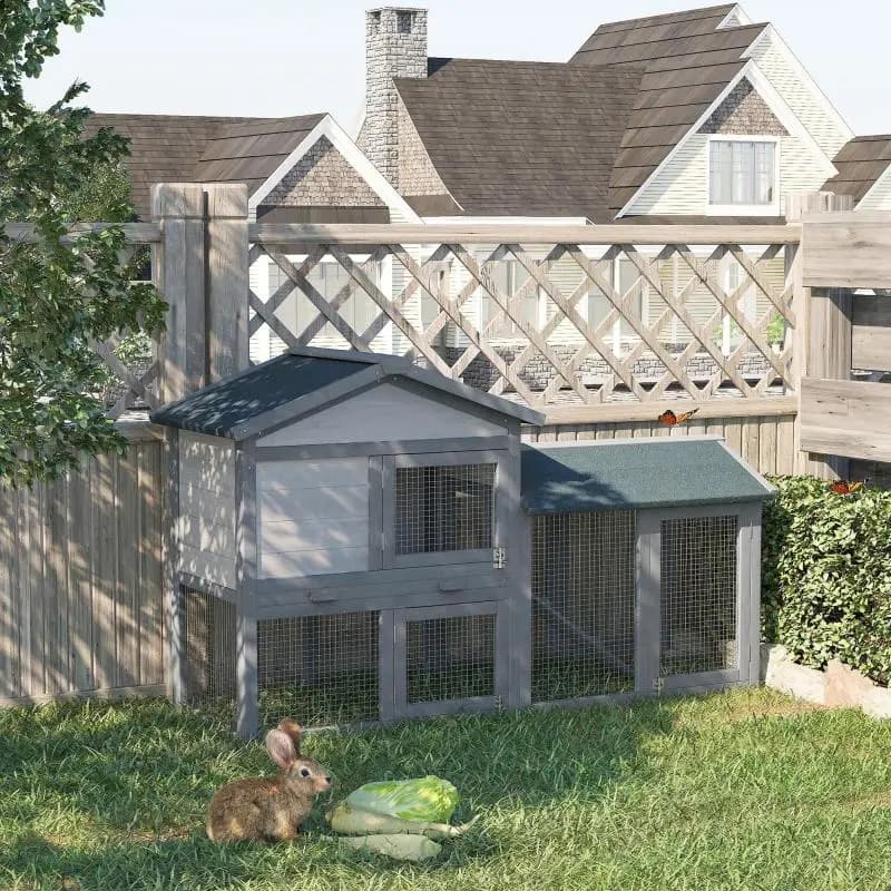 Wooden Rabbit Hutch with Removable Tray, 147 cm