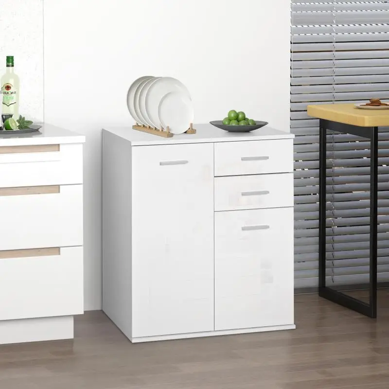 Living Room Sideboard, Narrow Cabinet with Doors and Drawers, 71x35x76cm, White