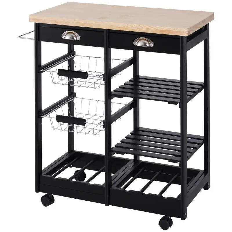 Rolling Kitchen Trolley with 2 Drawers and 2 Baskets