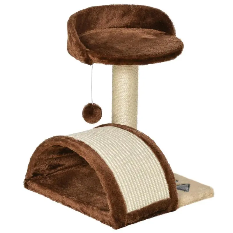 Cat Scratching Tree for Small Cats, 46cm Height, 2 Levels, Cat Tree with Scratching Post, Board, Platforms and Hanging Ball Toy, 35.5x37x46cm, Brown