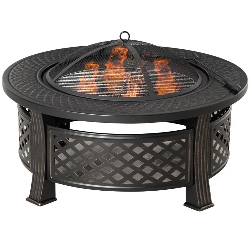 Steel Fire Bowl with Poker and Spark Screen, 81 cm