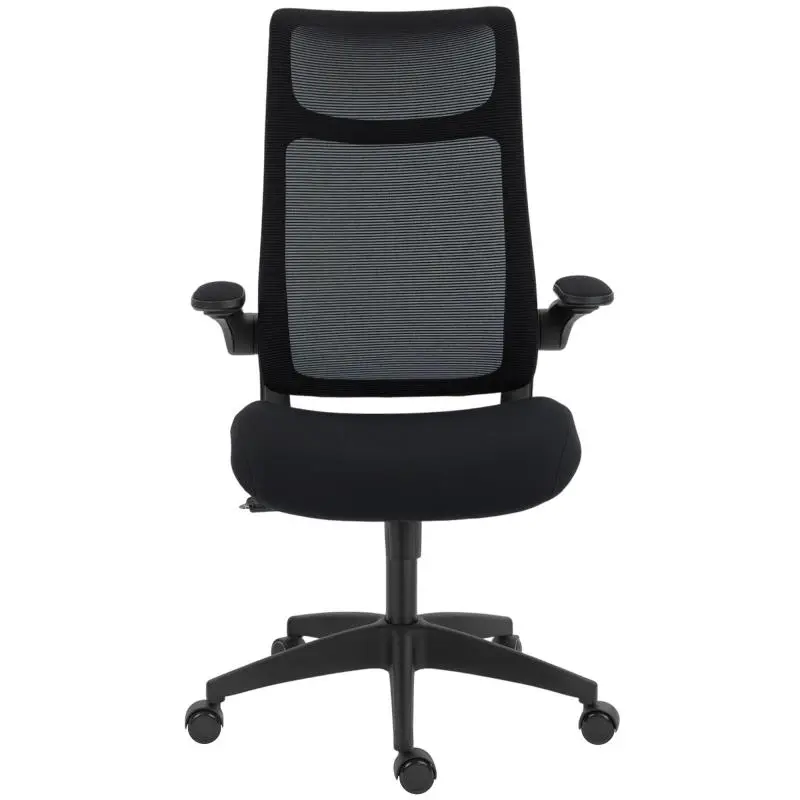 Ergonomic office chair with 3D armrests, mesh back, S-shaped backrest, headrest, tilt function, black