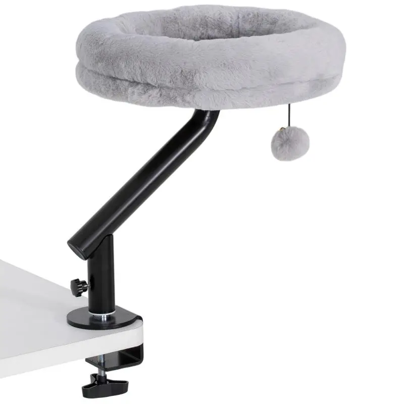Cat desk bed, cat bed for desk with 360 degree rotation, adjustable height, cat lounger with removable, machine-washable bed, for cats under 6 kg, home office, grey