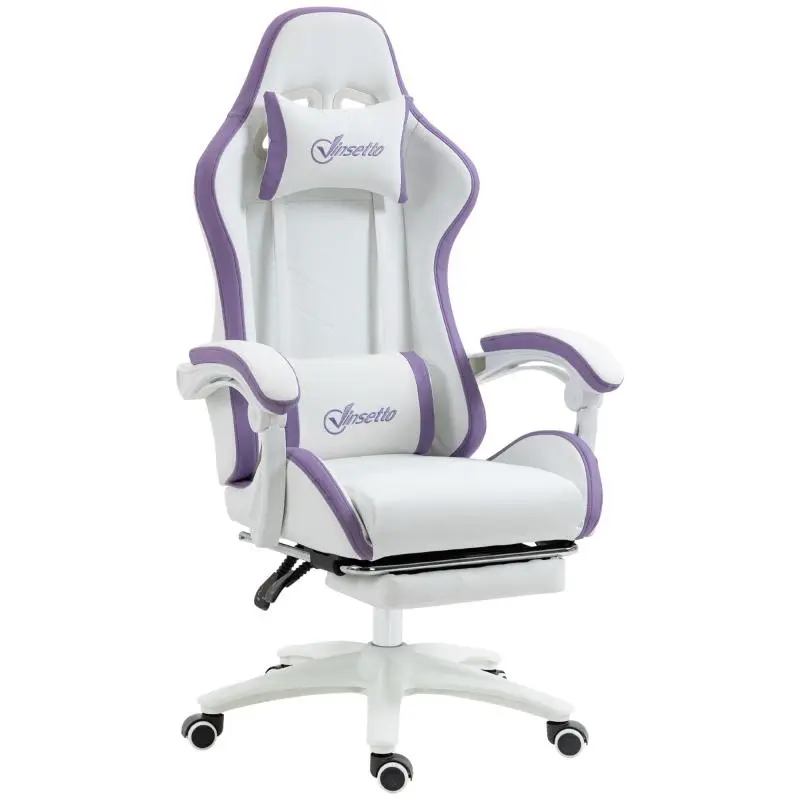 Ergonomic Gaming Chair with Footrest, White