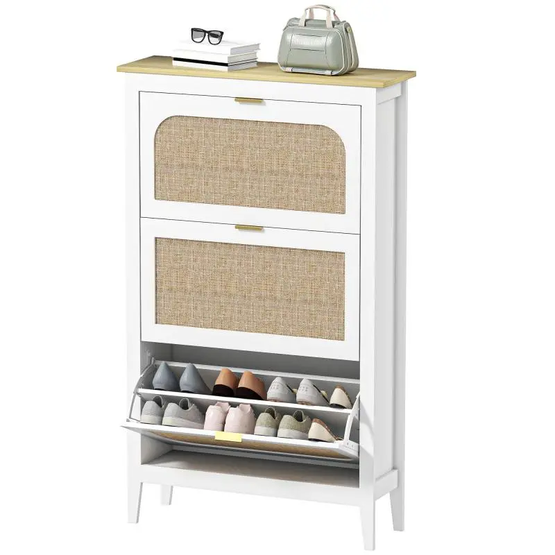 Shoe Cabinet with 3 Tilt-Out Compartments, 80 cm