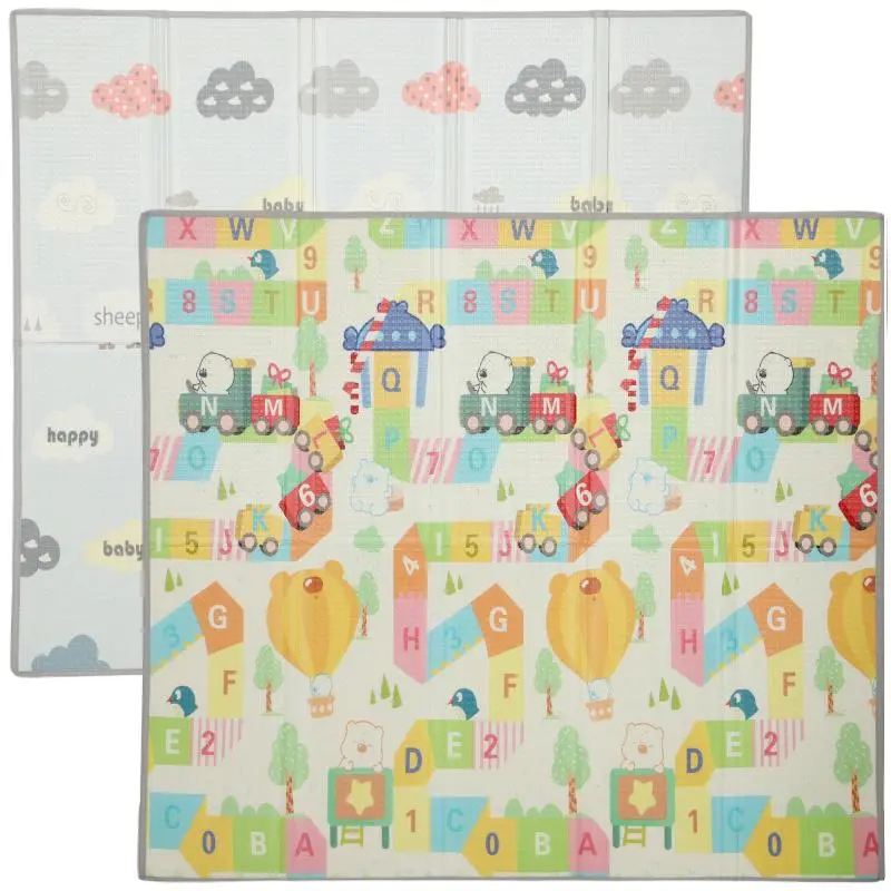Foldable and reversible baby play mat, thick foam floor mat, 200 x 180 x 1.5 cm, multicoloured