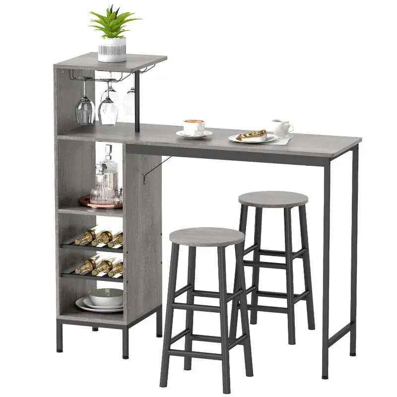 Bar Table and 2 Stool Set, Natural Wood Effect